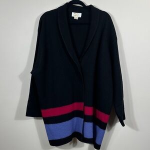 Tally Ho Vintage 100% Wool Cape Cardigan Women Color Block Sweater Women Size 2X